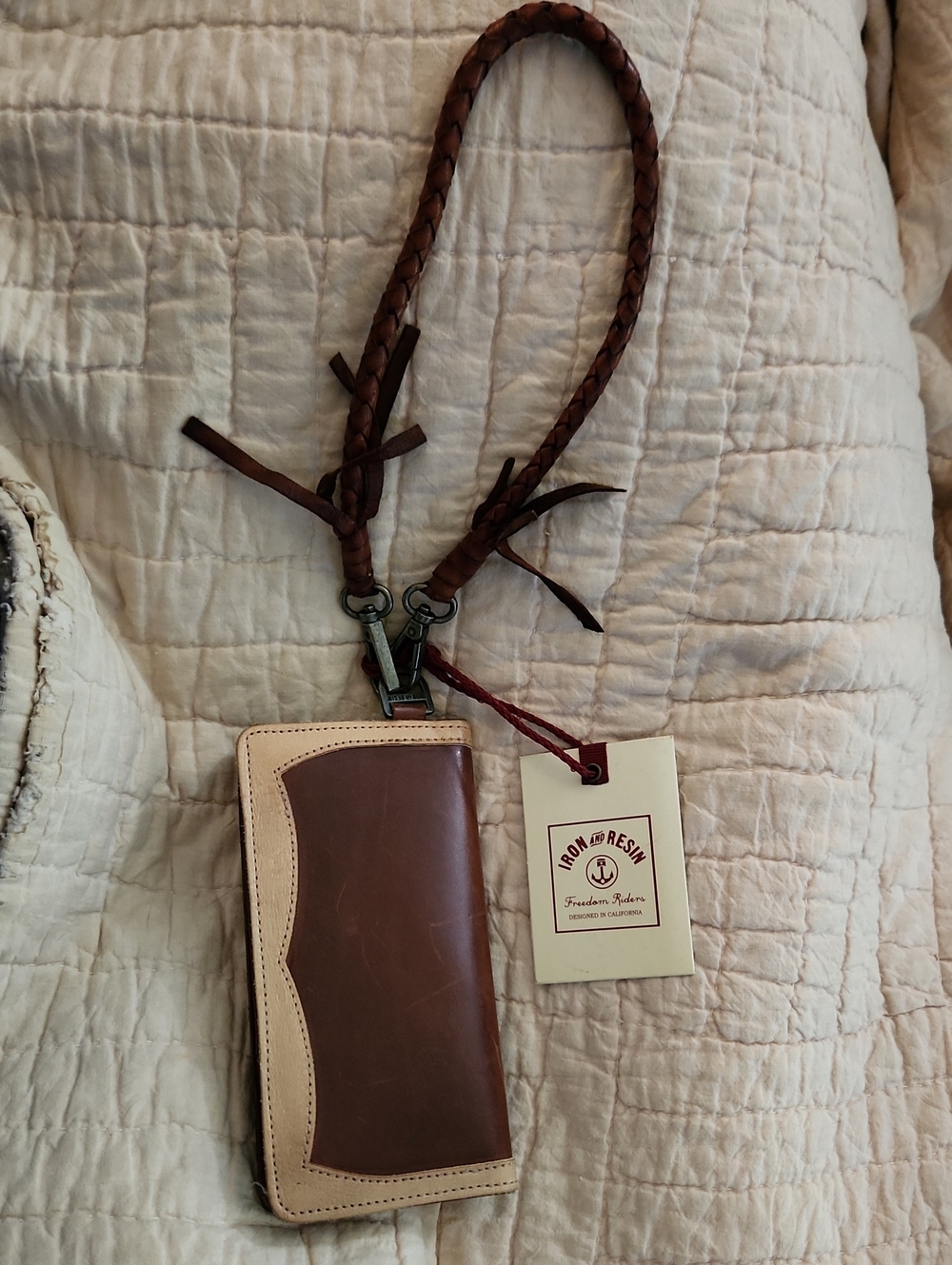 Women's Brown Leather Wristlet Pouch - Two-Tone Design, Western